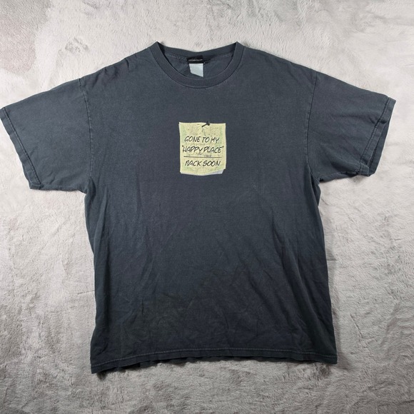 Hybrid Tees Other - Hybrid Tees Graphic T-Shirt Mens L Faded‎ Black Happy Place Sarcastic Y2K Grunge